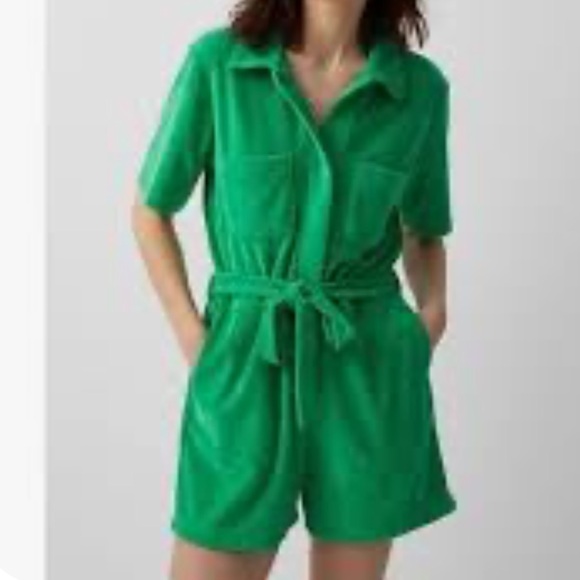 Monrow Pants - Monrow Terry Cloth Short Romper In Green | Size XS (Oversized)